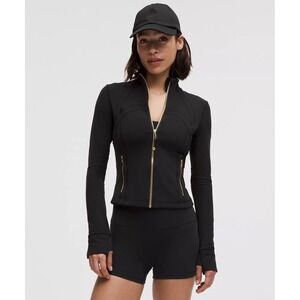 Lululemon Define Cropped Jacket Black Gold Nulu Womens Zip Up Size 14 NWT